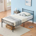 Estrutura de Cama de Plataforma em Metal com Cabeceira Decorativa em Coração