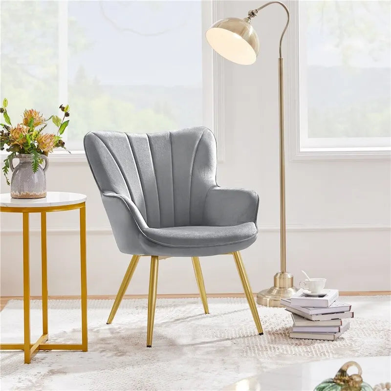 Yaheetech Modern Pleated Curved Back Velvet Accent Chair Modern Armchair for Living Room