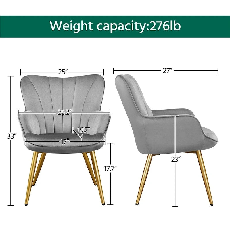 Yaheetech Modern Pleated Curved Back Velvet Accent Chair Modern Armchair for Living Room