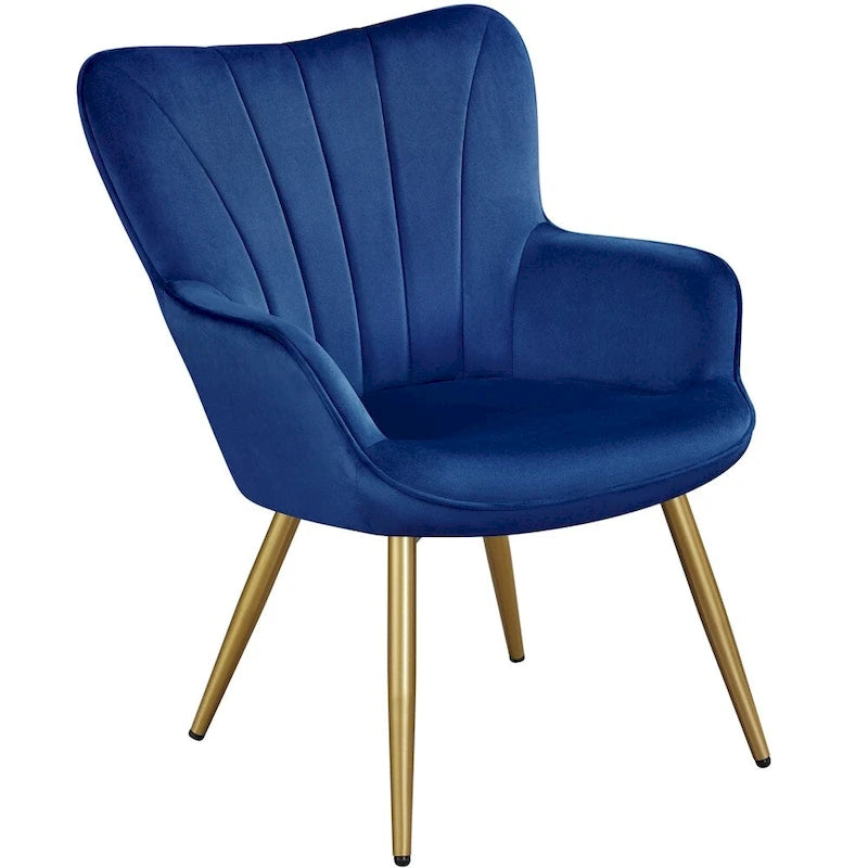 Yaheetech Modern Pleated Curved Back Velvet Accent Chair Modern Armchair for Living Room