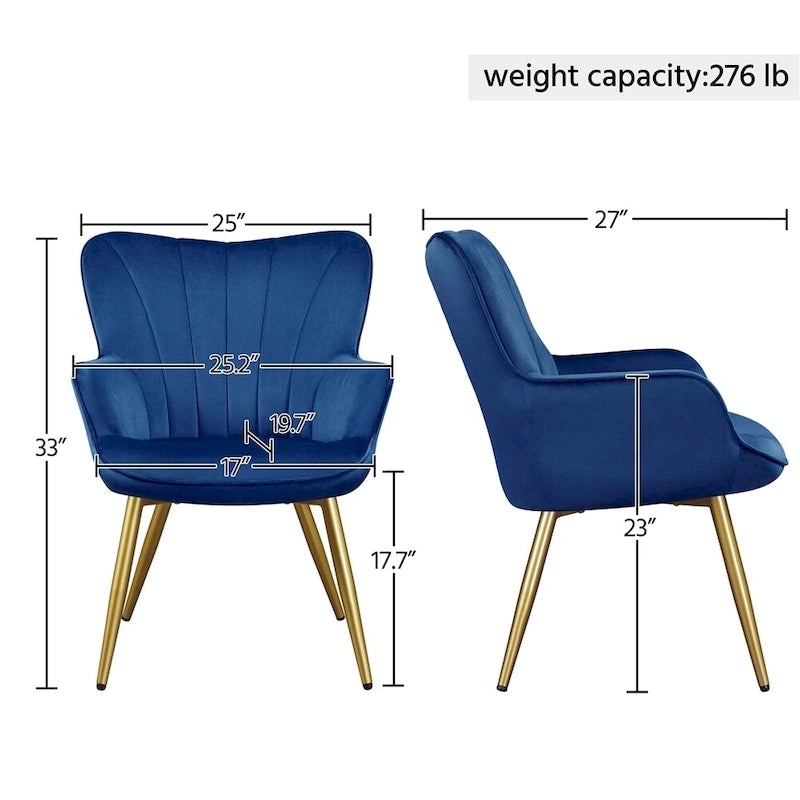 Yaheetech Modern Pleated Curved Back Velvet Accent Chair Modern Armchair for Living Room