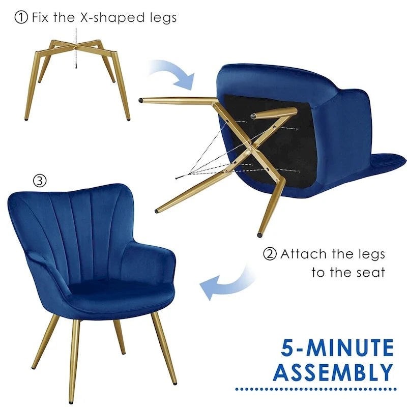 Yaheetech Modern Pleated Curved Back Velvet Accent Chair Modern Armchair for Living Room