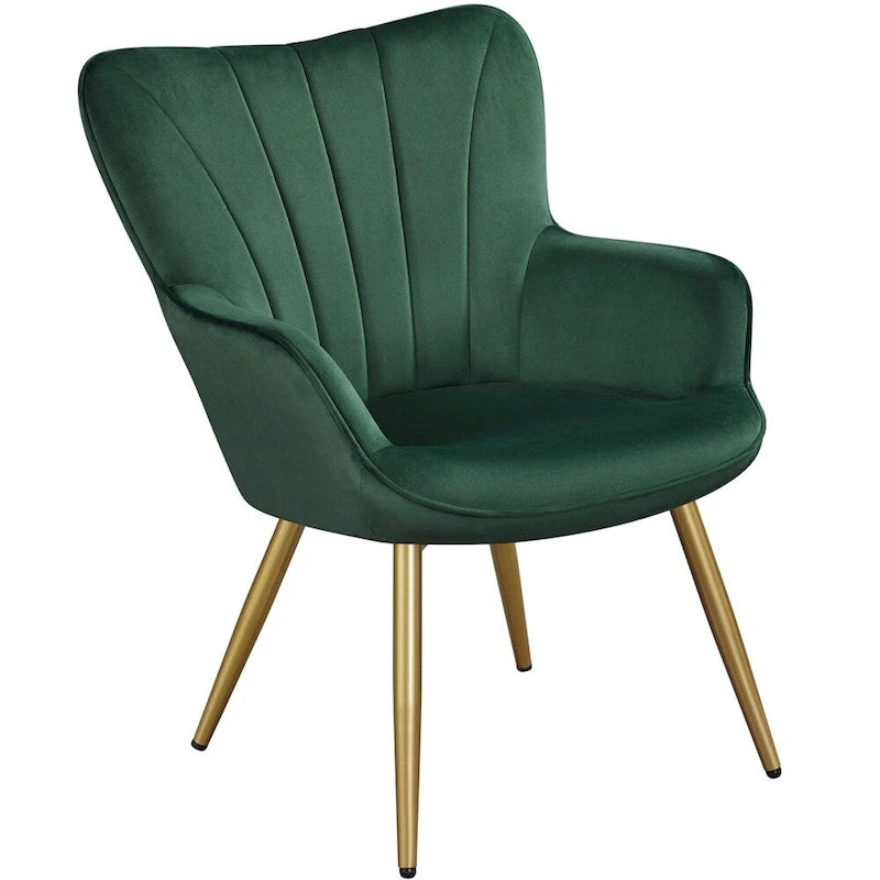 Yaheetech Modern Pleated Curved Back Velvet Accent Chair Modern Armchair for Living Room