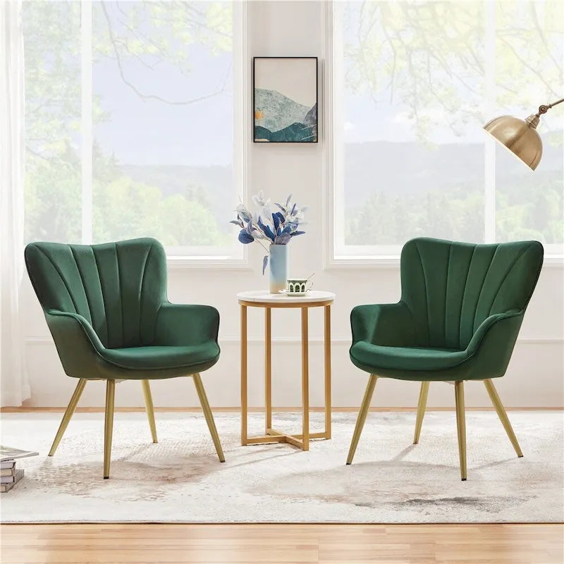 Yaheetech Modern Pleated Curved Back Velvet Accent Chair Modern Armchair for Living Room