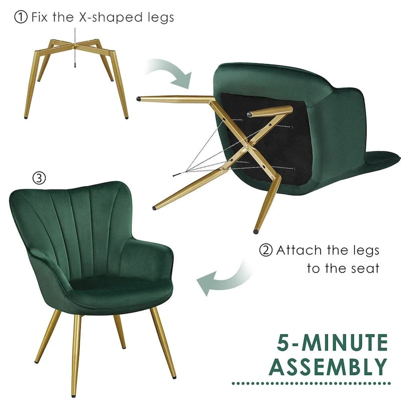 Yaheetech Modern Pleated Curved Back Velvet Accent Chair Modern Armchair for Living Room