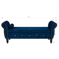 63.4 in. Velvet Bedroom Bench with Solid Wood Legs & 1 Pillow Nail Storage Ottoman Bench with Armrest Crystal Buckle