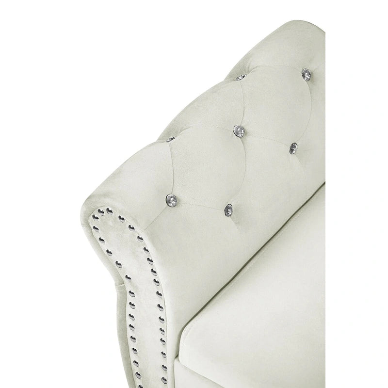 63.4 in. Velvet Bedroom Bench with Solid Wood Legs & 1 Pillow Nail Storage Ottoman Bench with Armrest Crystal Buckle