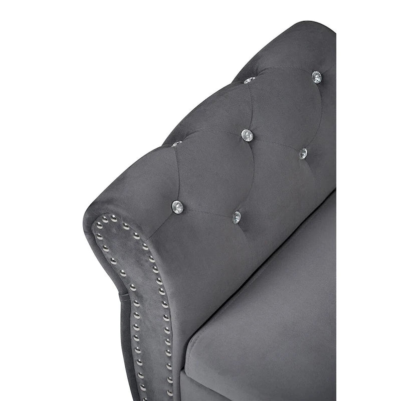 63.4 in. Velvet Bedroom Bench with Solid Wood Legs & 1 Pillow Nail Storage Ottoman Bench with Armrest Crystal Buckle