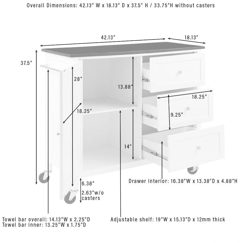 Wood Top Kitchen Island/Cart - 18d x 42.13w x 37.5h