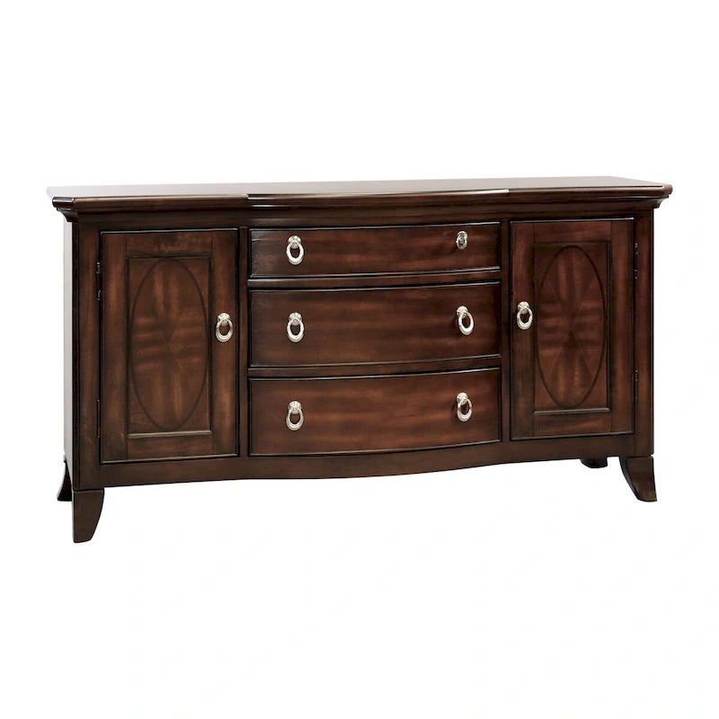 56 Inch 3 Drawer Buffet Console, Storage Cabinets, Adjustable Shelves