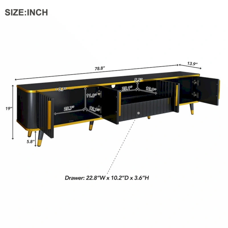 Luxury Minimalism TV Stand with Open Storage Shelf for TVs Up to 85, Entertainment Center with Cabinets and Drawers