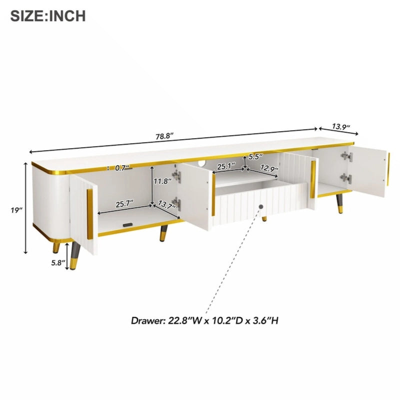 Luxury Minimalism TV Stand with Open Storage Shelf for TVs Up to 85, Entertainment Center with Cabinets and Drawers