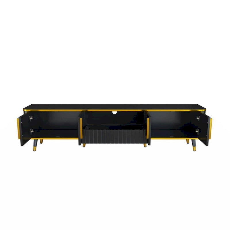 Luxury Minimalism TV Stand with Open Storage Shelf for TVs Up to 85, Entertainment Center with Cabinets and Drawers