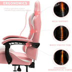 Cadeira de Gaming em Pele PU Estilo Racing com Apoio de Cabeça e Suporte Lombar com Massagem
