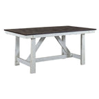 Mesa de Jantar de Cavaletes em Madeira e Branco Desgastado de Dois Tons Estilo Campestre