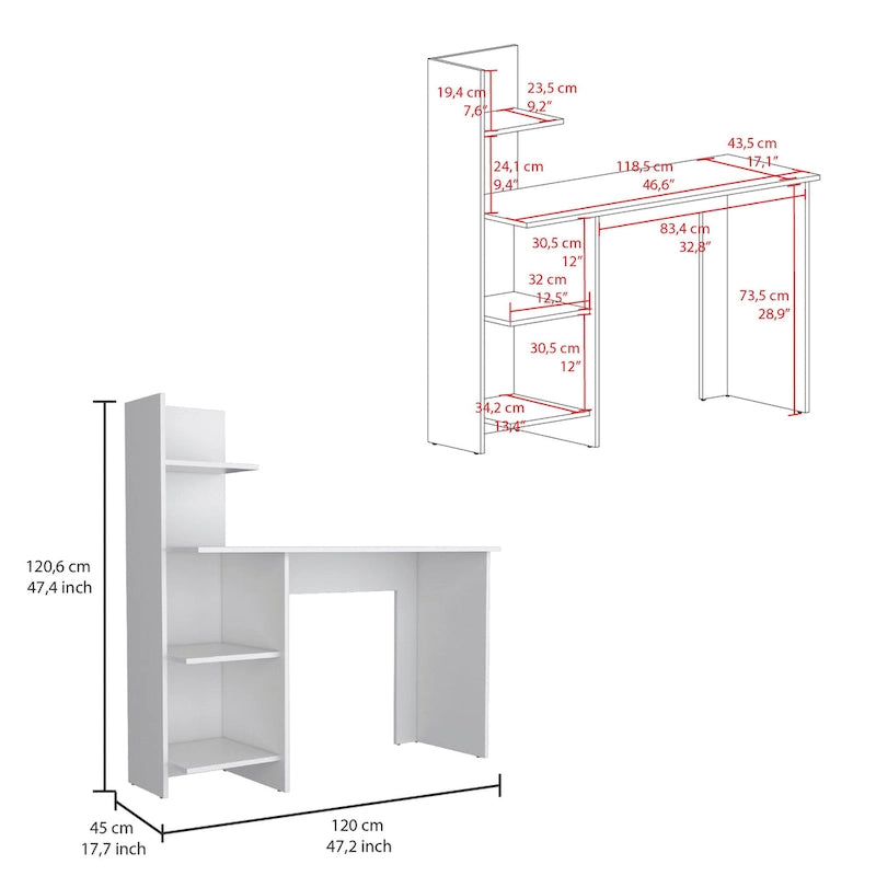 Writing Desk, Four Shelves 120