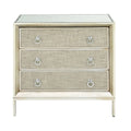 Wooden Upholstered Front Panel 3 Drawer Room Chest with Mirrored Top and Ring Handles - Beige
