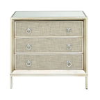 Beige 3-Drawer Chest with Mirrored Top and Ring Handles
