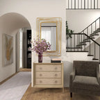 Beige 3-Drawer Chest with Mirrored Top and Ring Handles