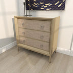 Beige 3-Drawer Chest with Mirrored Top and Ring Handles