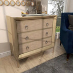 Beige 3-Drawer Chest with Mirrored Top and Ring Handles