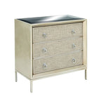 Beige 3-Drawer Chest with Mirrored Top and Ring Handles