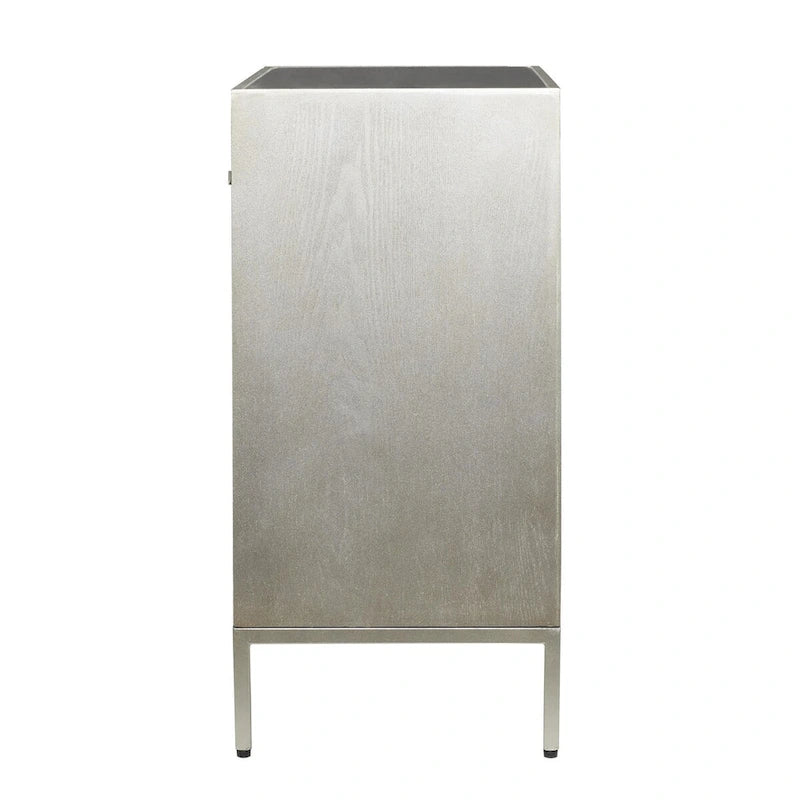 Wooden Upholstered Front Panel 3 Drawer Room Chest with Mirrored Top and Ring Handles - Beige