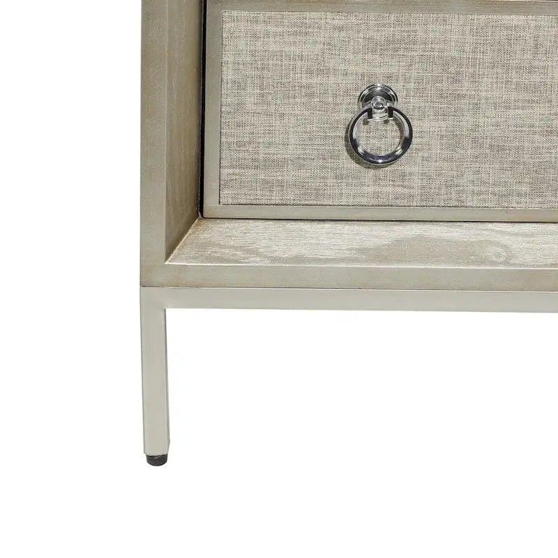 Wooden Upholstered Front Panel 3 Drawer Room Chest with Mirrored Top and Ring Handles - Beige