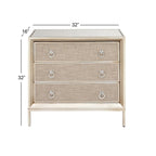 Beige 3-Drawer Chest with Mirrored Top and Ring Handles