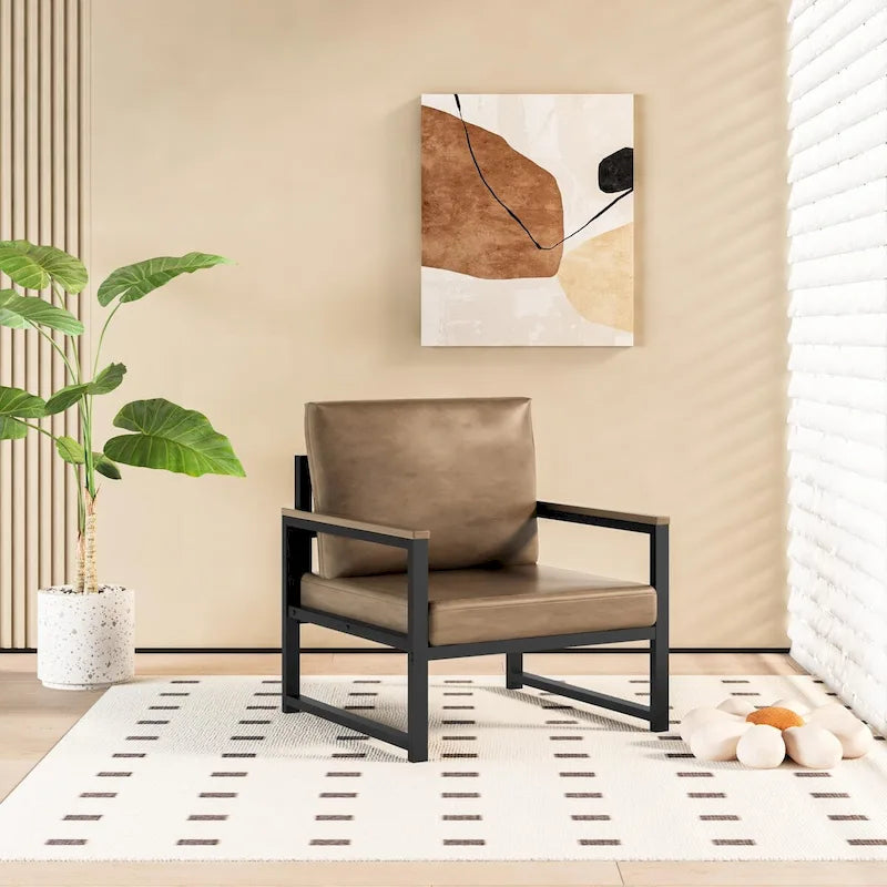 Single Lazy Boy Sofa Chair, Simple Modern Sofa Chair with Armrests for Living Room, Office, Bedroom, Beige/Khaki