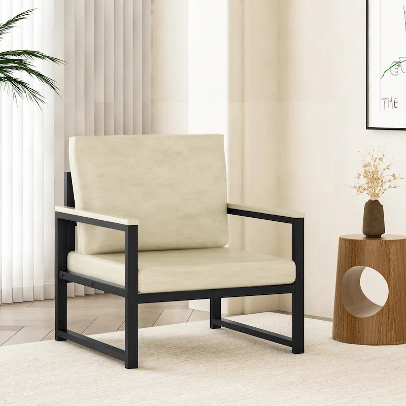 Single Modern Lounge Sofa Chair with Armrests in Beige or Khaki