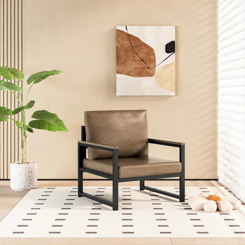 Single Lazy Boy Sofa Chair, Simple Modern Sofa Chair with Armrests for Living Room, Office, Bedroom, Beige/Khaki
