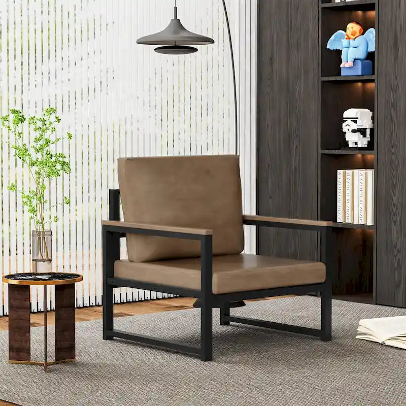 Single Lazy Boy Sofa Chair, Simple Modern Sofa Chair with Armrests for Living Room, Office, Bedroom, Beige/Khaki