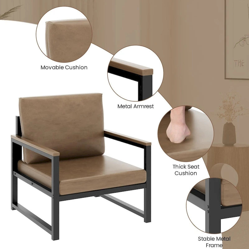 Single Lazy Boy Sofa Chair, Simple Modern Sofa Chair with Armrests for Living Room, Office, Bedroom, Beige/Khaki