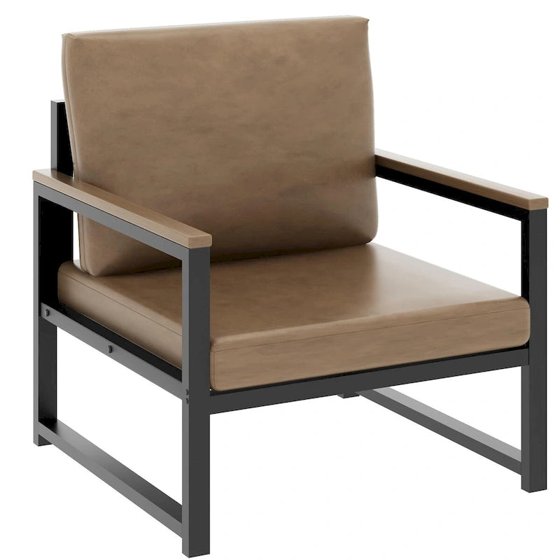 Single Lazy Boy Sofa Chair, Simple Modern Sofa Chair with Armrests for Living Room, Office, Bedroom, Beige/Khaki