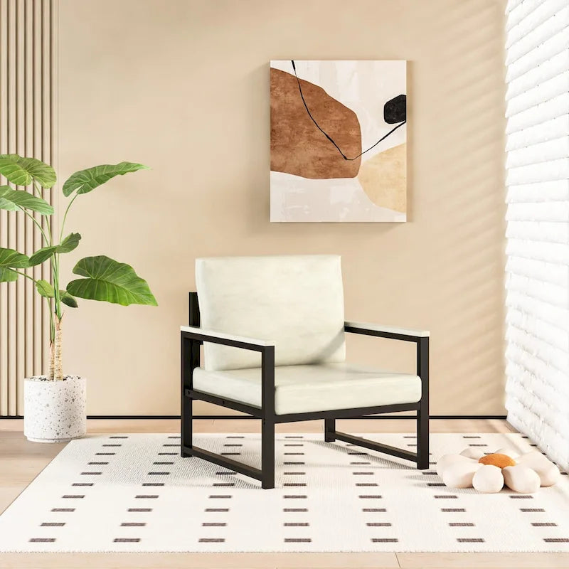 Single Lazy Boy Sofa Chair, Simple Modern Sofa Chair with Armrests for Living Room, Office, Bedroom, Beige/Khaki