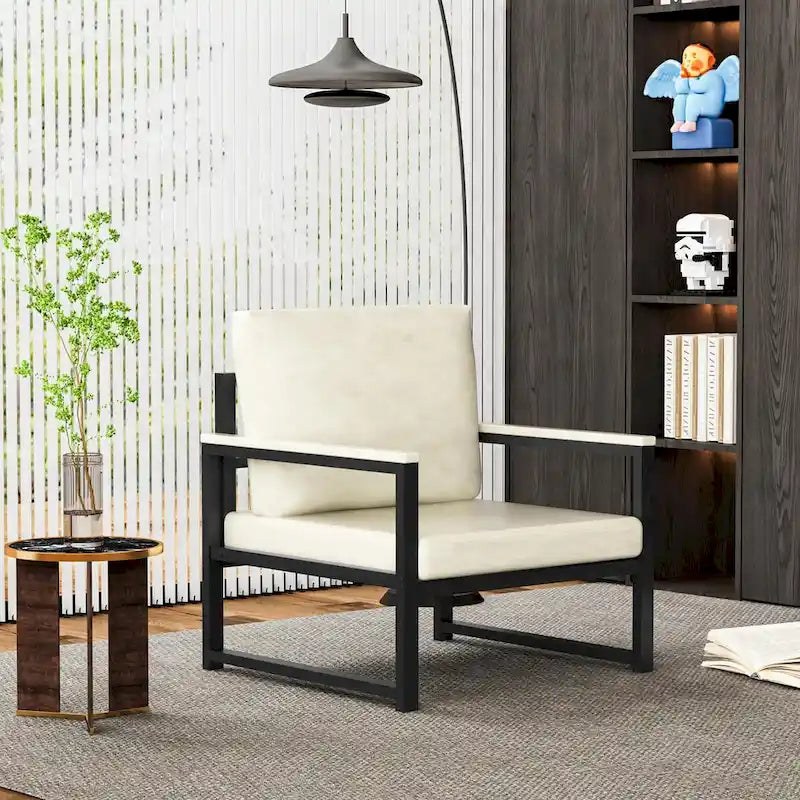 Single Lazy Boy Sofa Chair, Simple Modern Sofa Chair with Armrests for Living Room, Office, Bedroom, Beige/Khaki