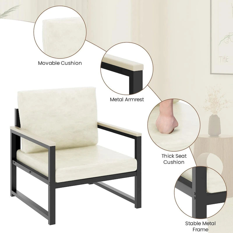 Single Lazy Boy Sofa Chair, Simple Modern Sofa Chair with Armrests for Living Room, Office, Bedroom, Beige/Khaki