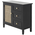 Wood Handmade 3 Drawers and 1 Door Room Cabinet with Rattan Front - Black