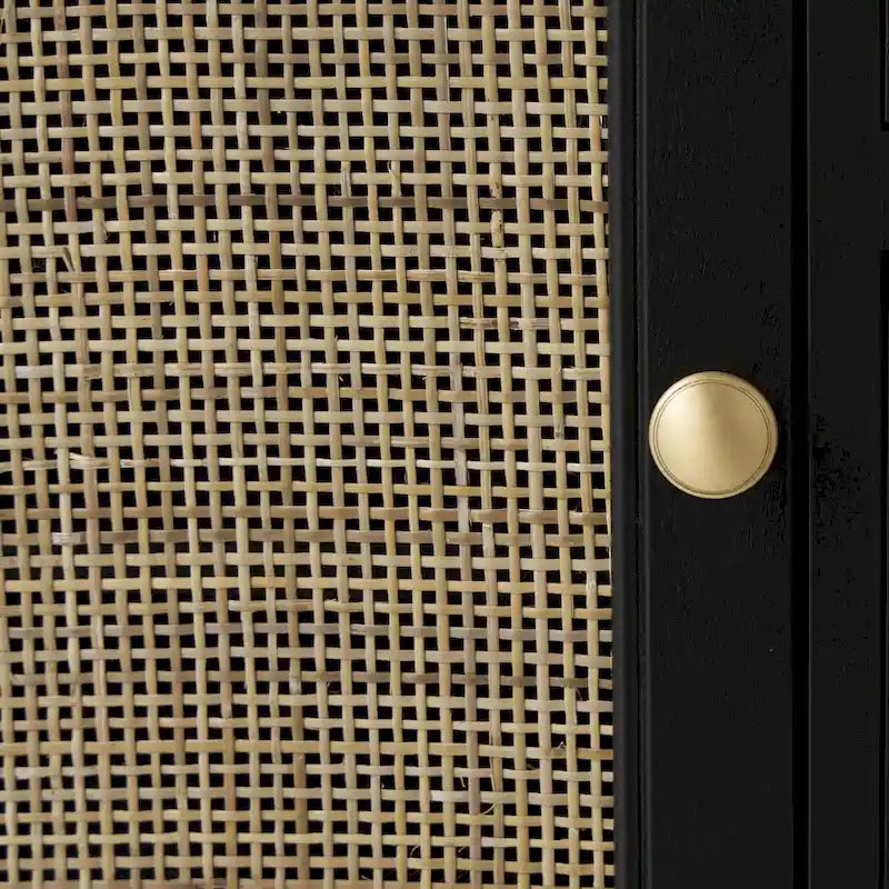 Wood Handmade 3 Drawers and 1 Door Room Cabinet with Rattan Front - Black
