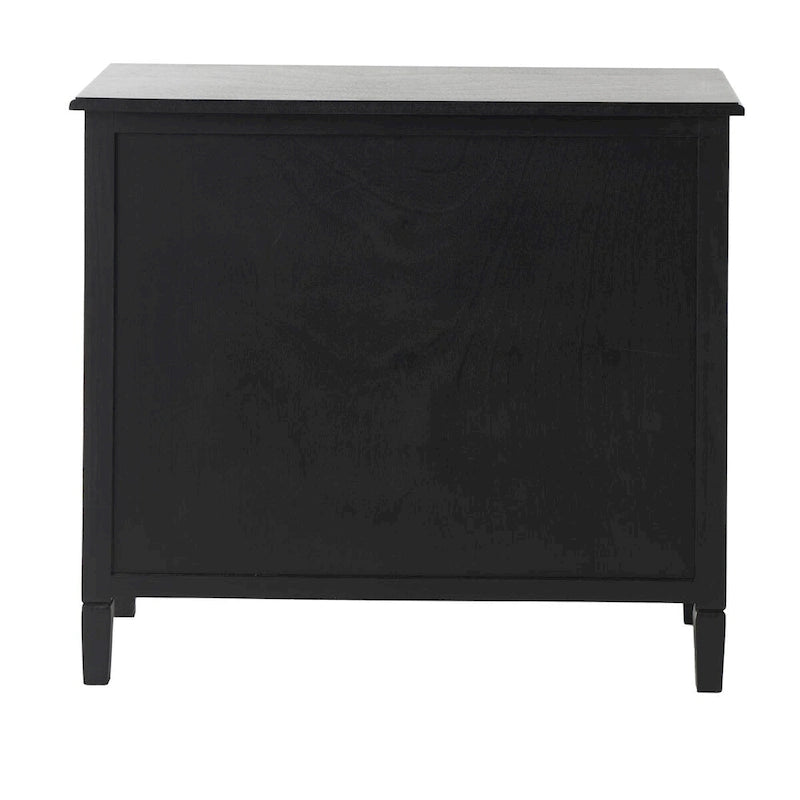 Wood Handmade 3 Drawers and 1 Door Room Cabinet with Rattan Front - Black